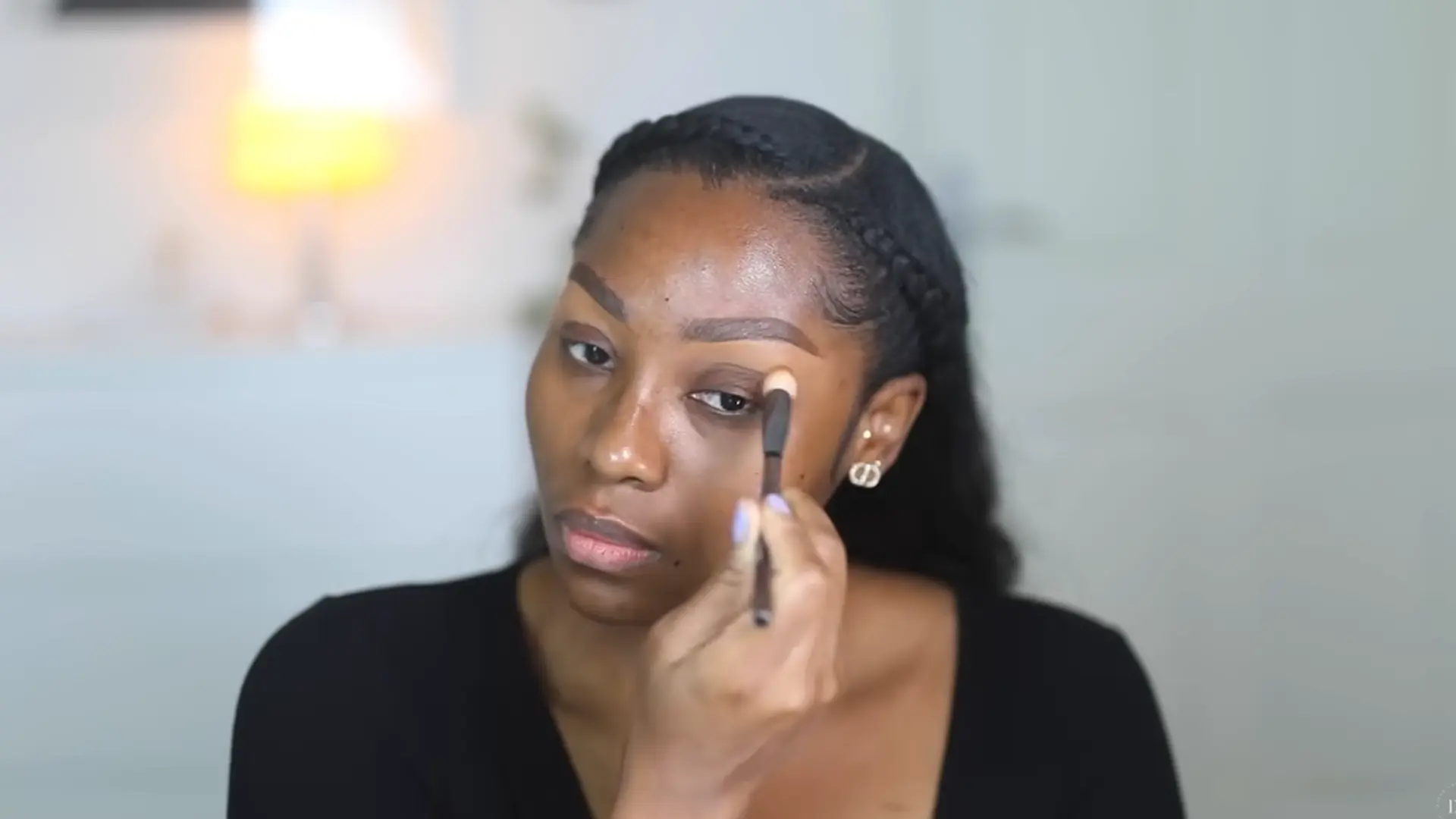 eye base and concealer layering for soft glam makeup looks creating bright under-eye area and smooth eyelid base