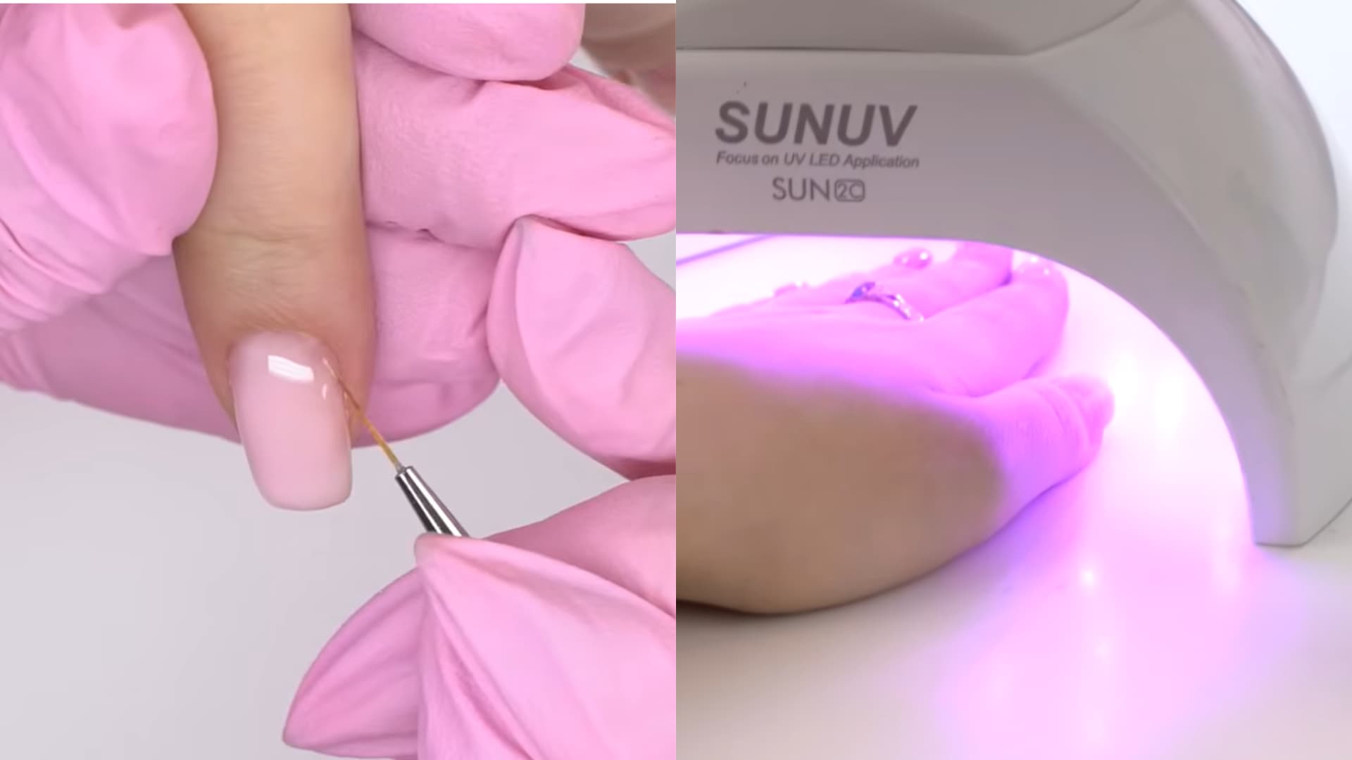 first thin layer of nail polish applied smoothly over prepped nails for base manicure coat
