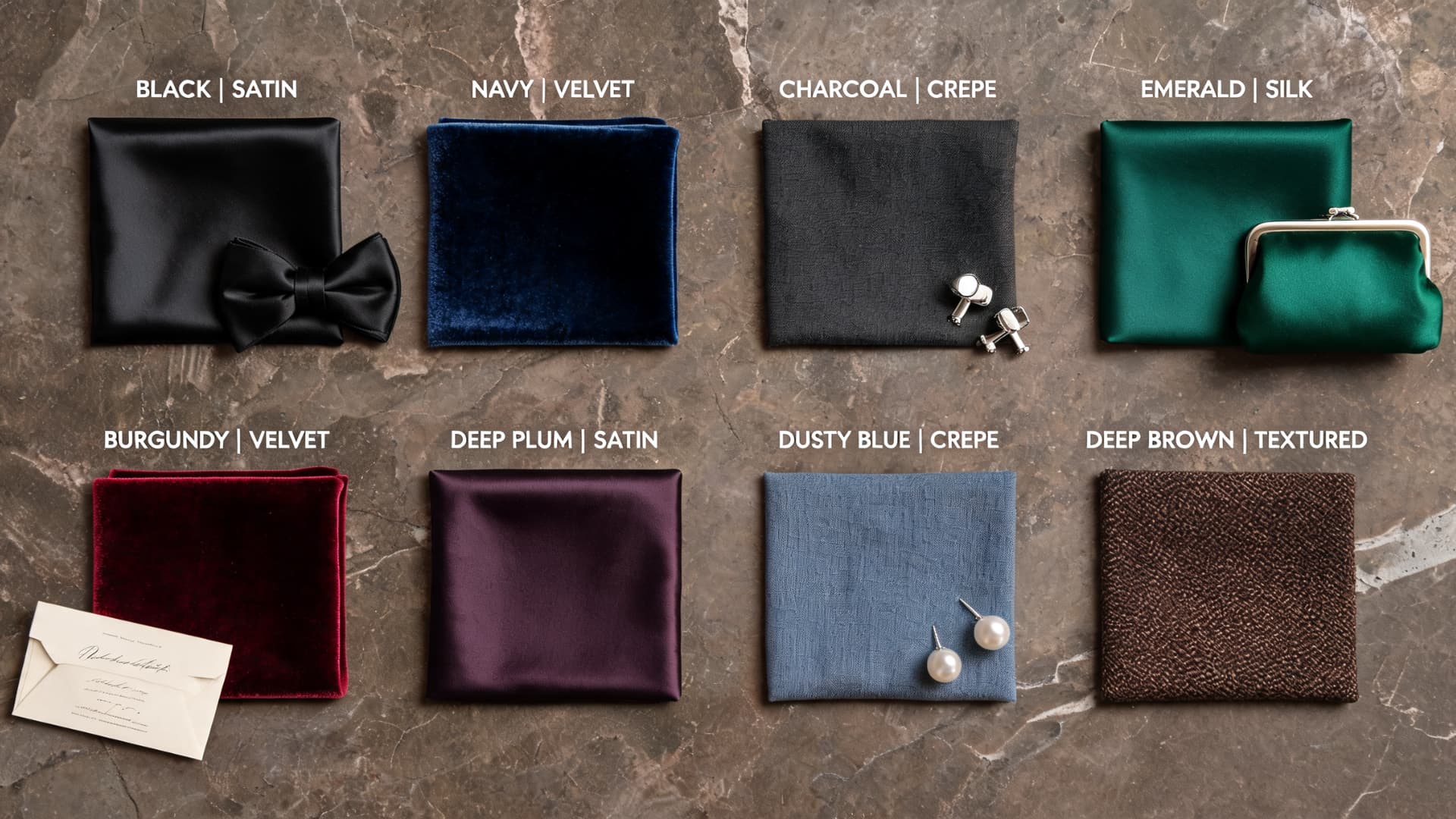 formal wedding color palette with deep tones rich fabrics and refined styling details