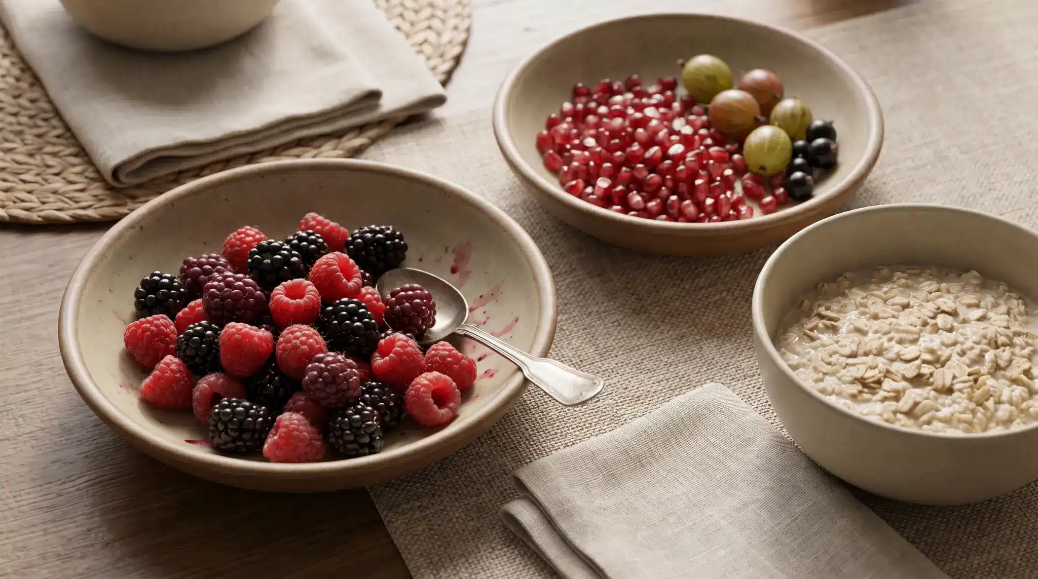 high fiber berries with raspberries blackberries pomegranate seeds gooseberries and currants