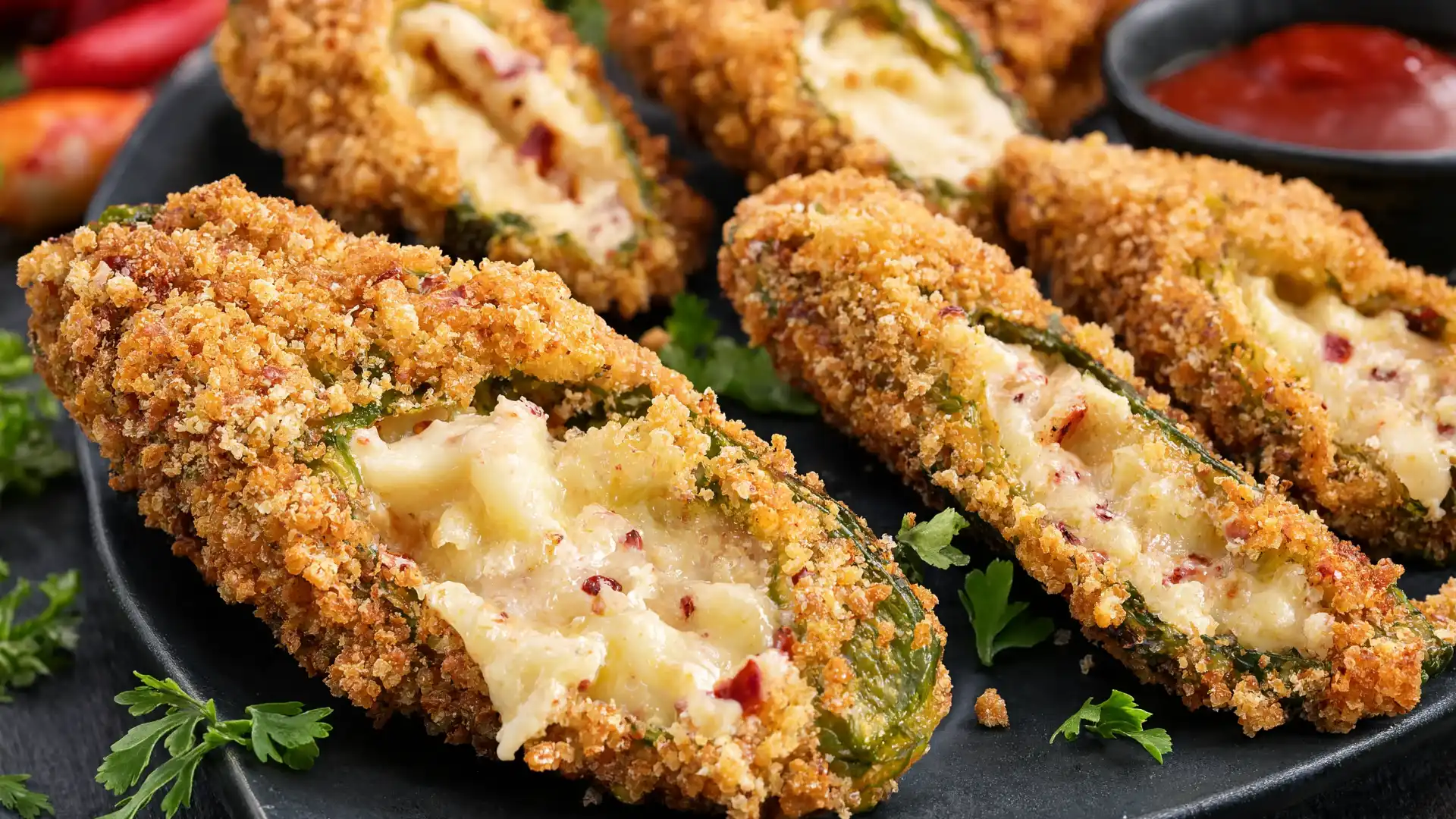 jalapeño poppers with crispy coating and creamy spicy filling party favorite bite