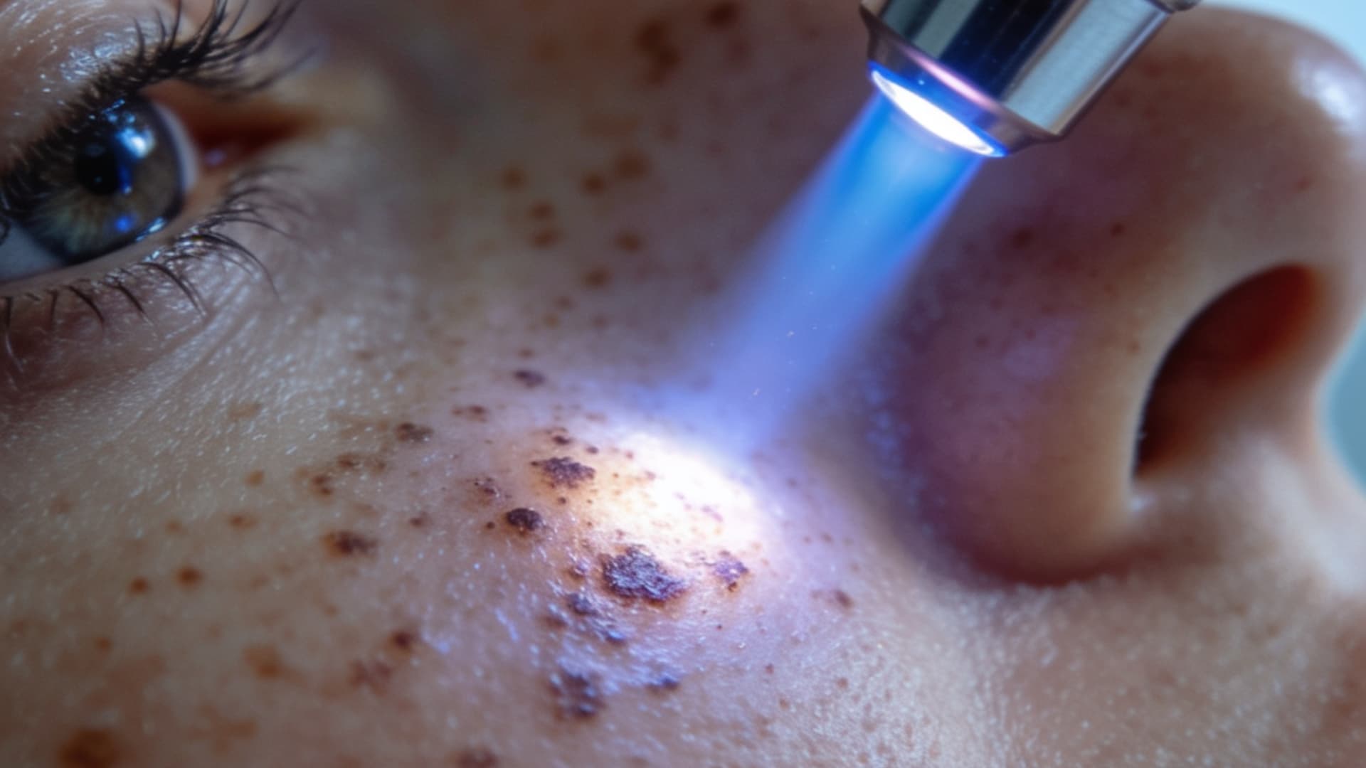 laser treatment targeting freckles to break pigment and reveal clearer, even toned skin
