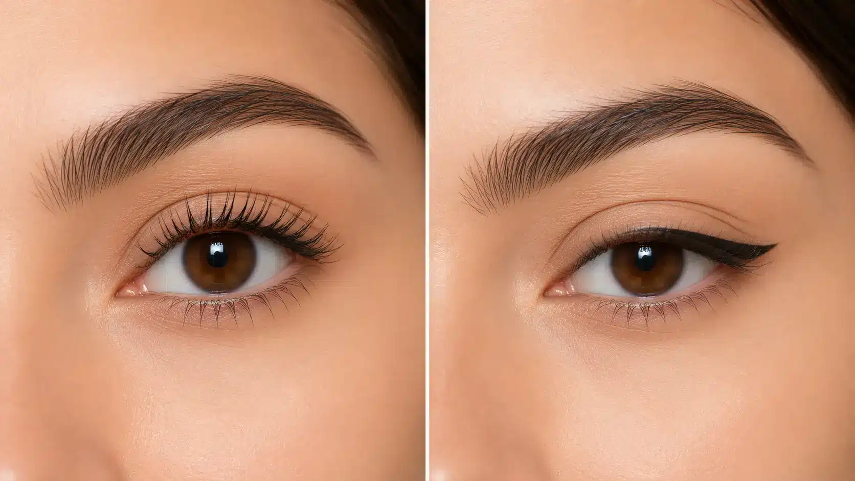 mascara lifting lashes compared with eyeliner adding a defined winged eye shape