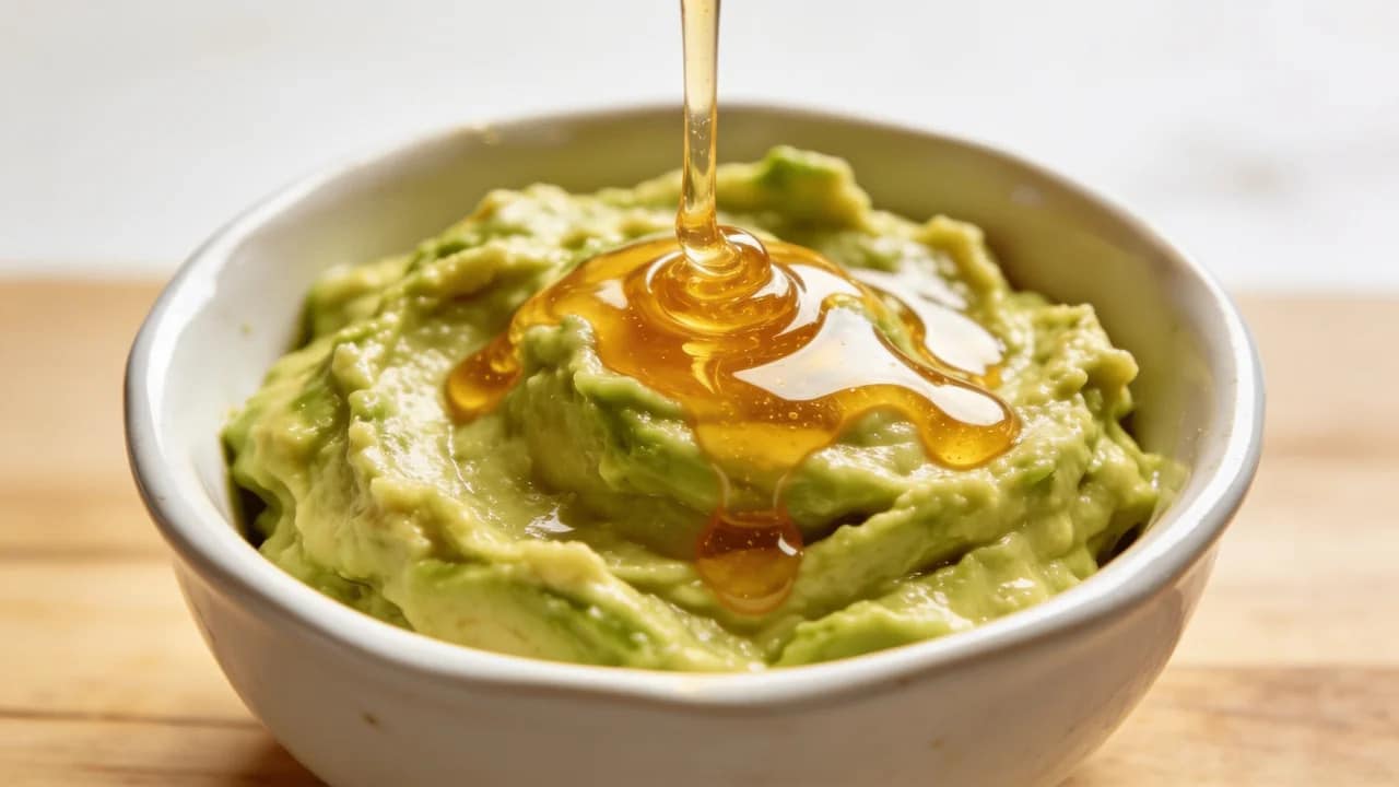 mashed avocado and honey in a bowl for a creamy homemade face scrub