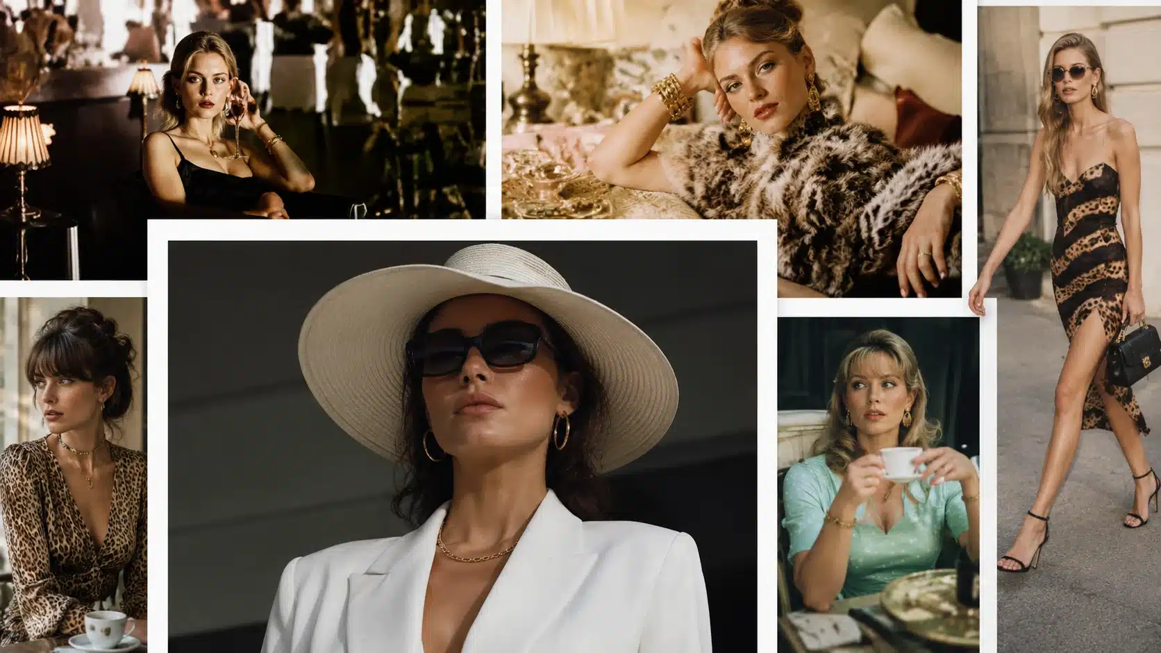 mob wife aesthetic pop culture reference with faux fur, dark dress, and vintage accessories