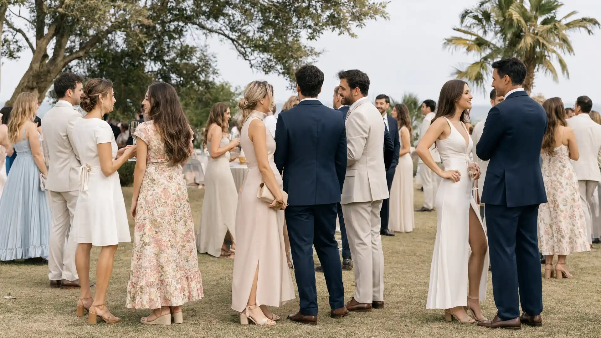 outdoor wedding guest outfits with flowy fabrics practical footwear and comfortable elegant styling (1)