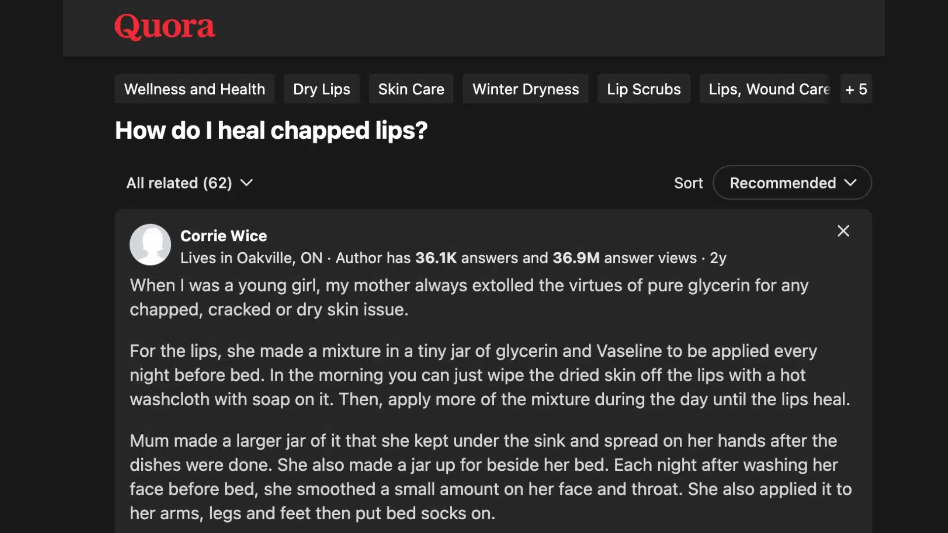 quora thread about chapped lips with home fixes like glycerin vaseline and dry lip care advice