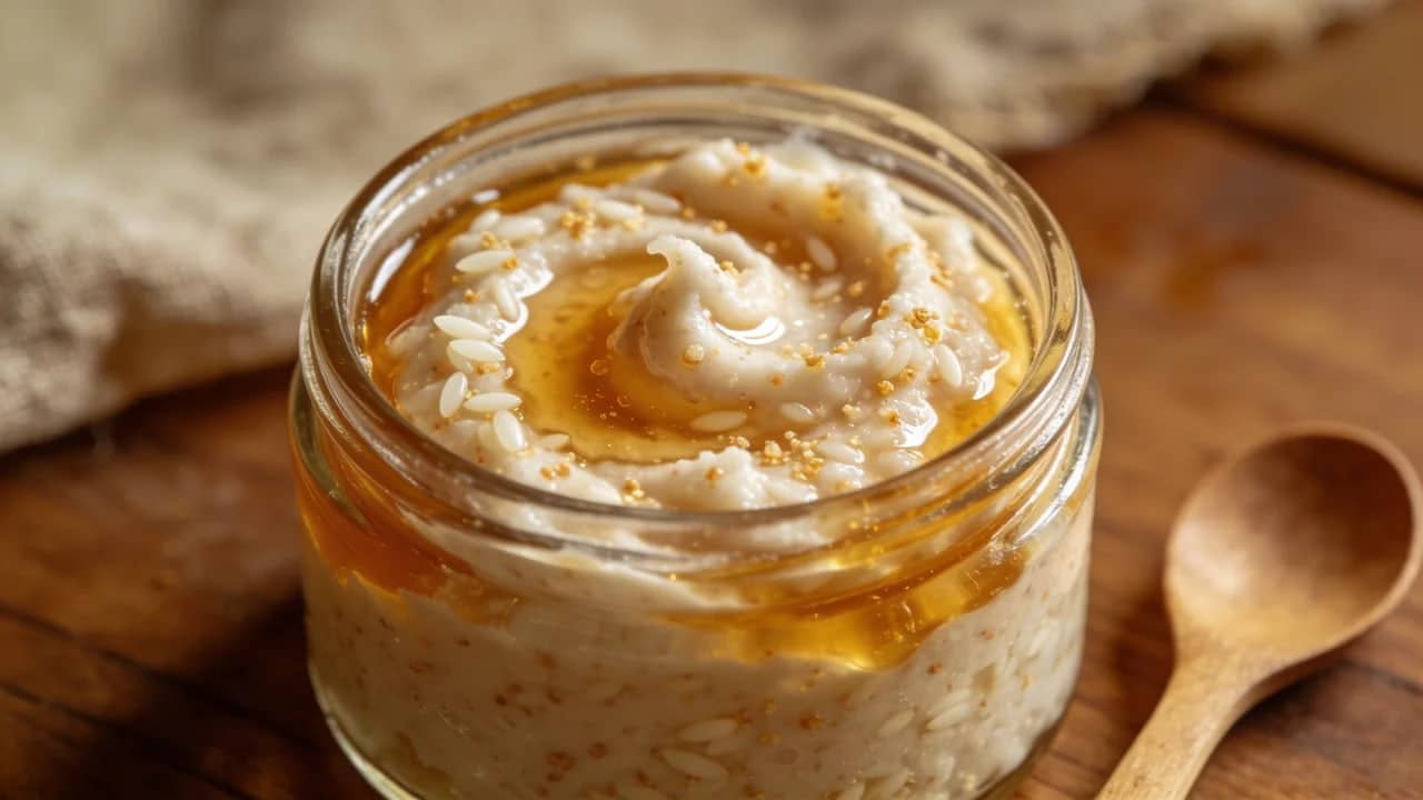 rice flour and honey mixed into a creamy homemade face scrub