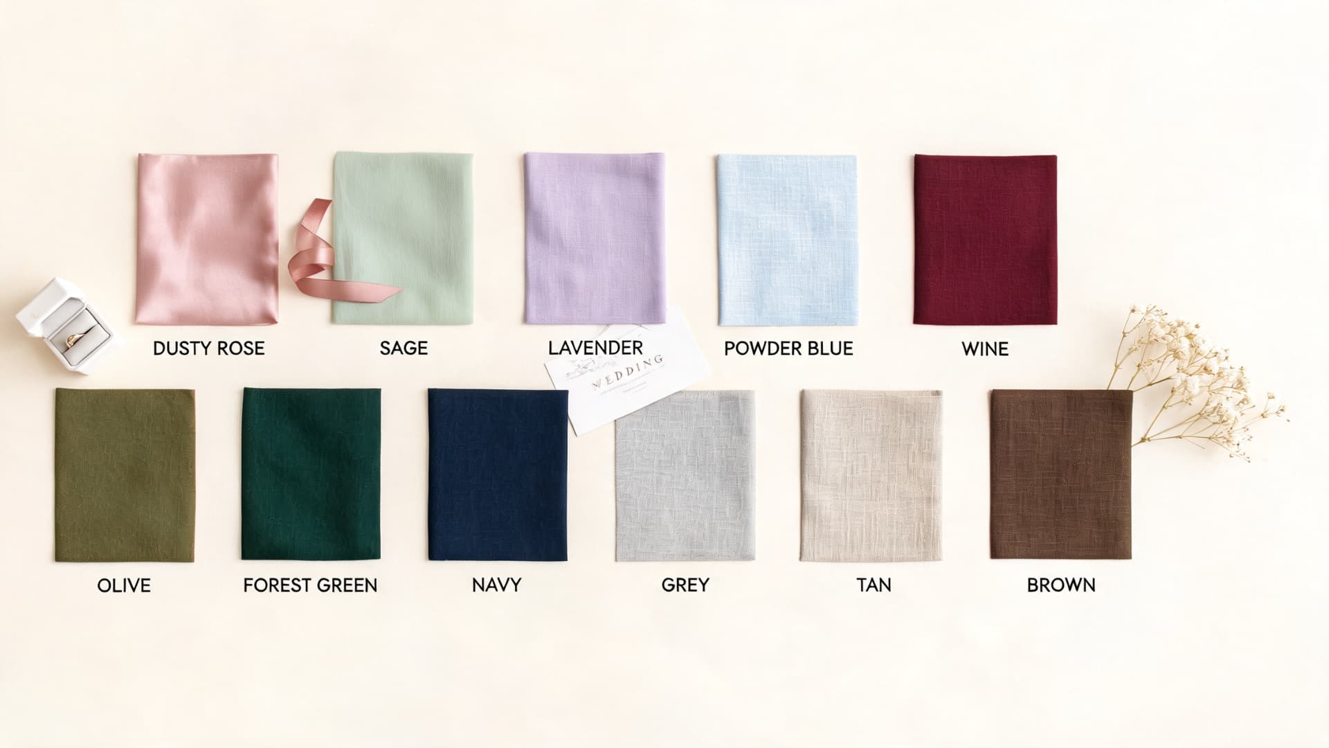 semi formal wedding color palette with soft tones deep shades and polished fabric ideas
