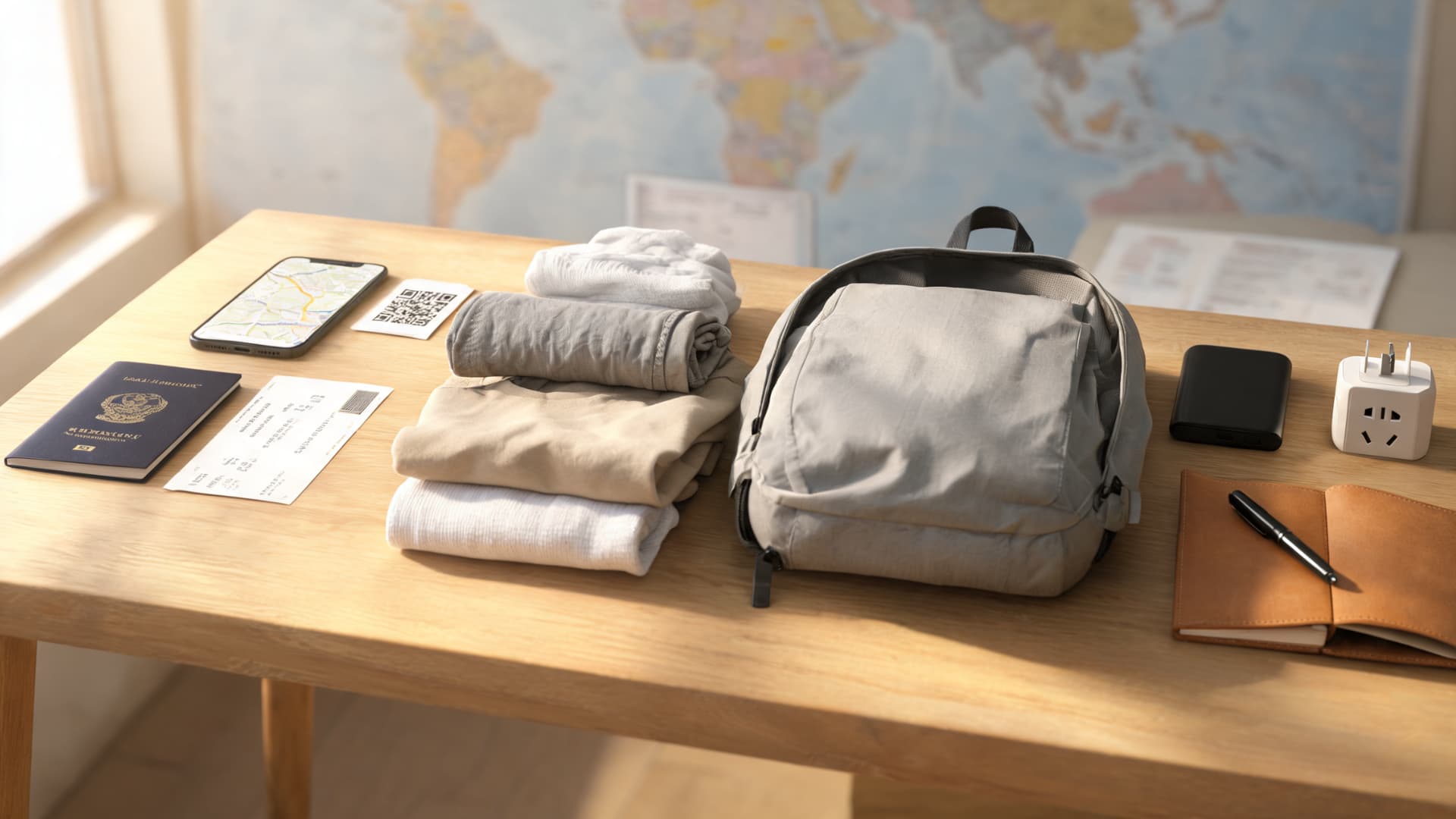 solo travel tips for safe planning with essentials like maps, passport, and travel prep items