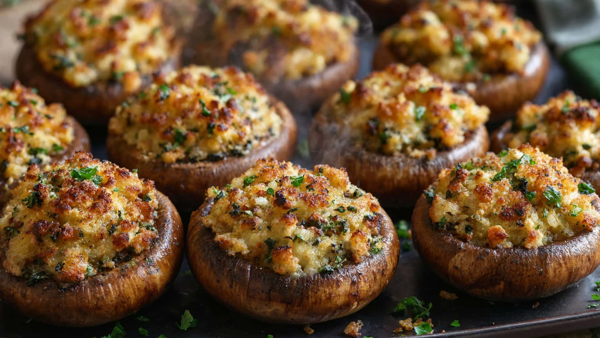 stuffed mushrooms baked with herbs and cheese perfect warm bite sized party snack