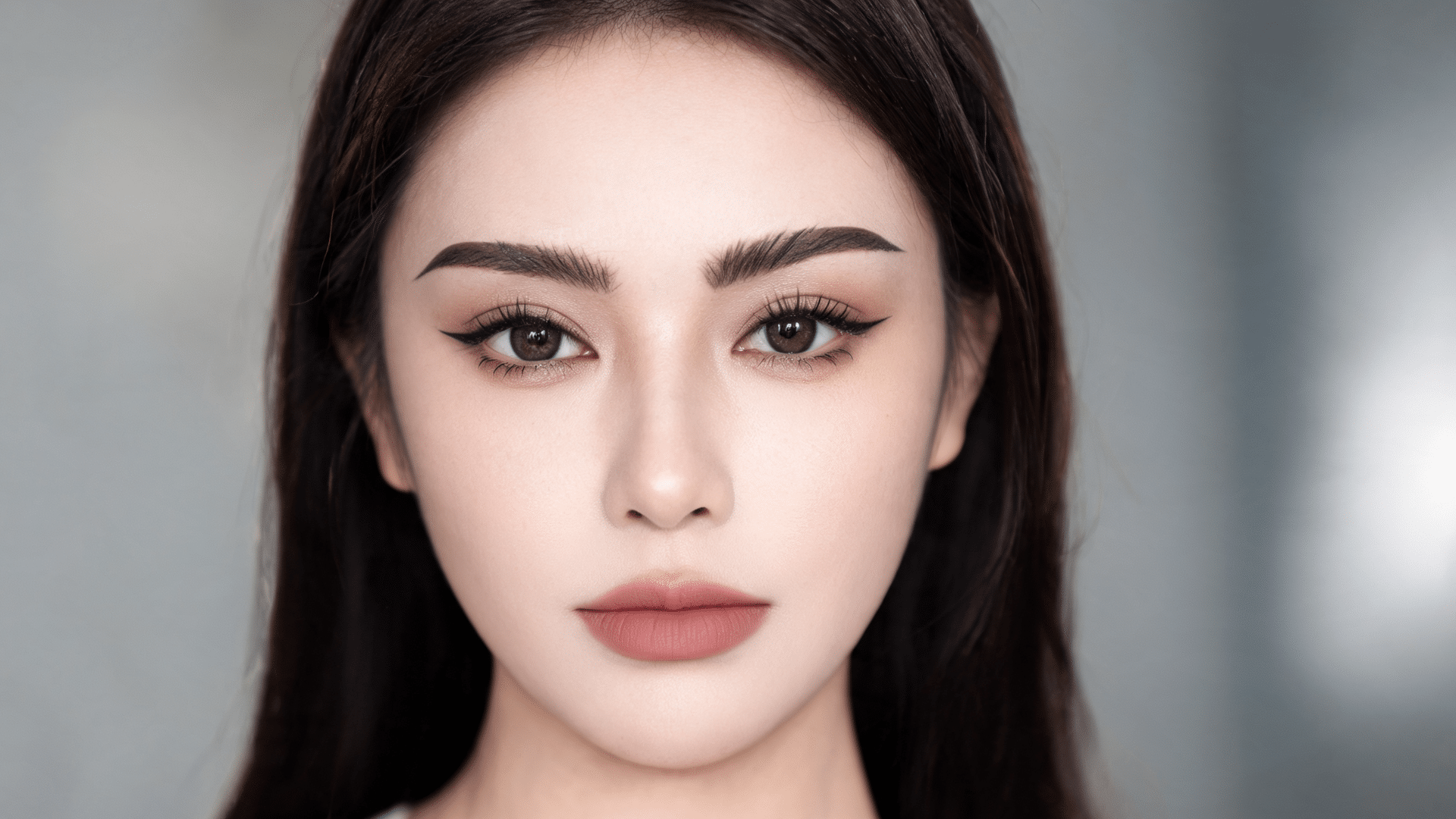 woman with angular eyebrows and defined makeup showing sharp structured brows
