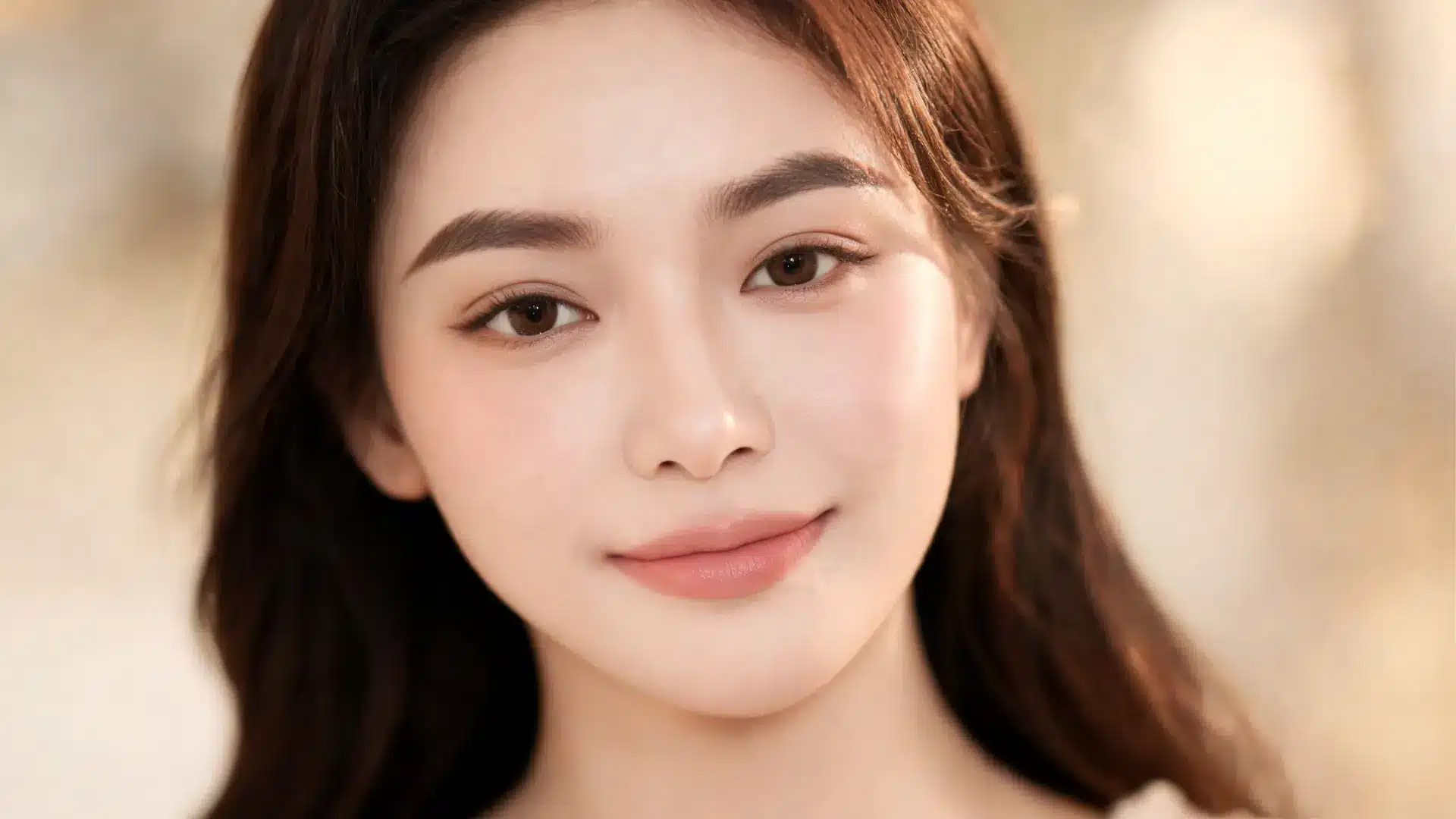 woman with rounded eyebrows and soft makeup showing a gentle natural brow curve