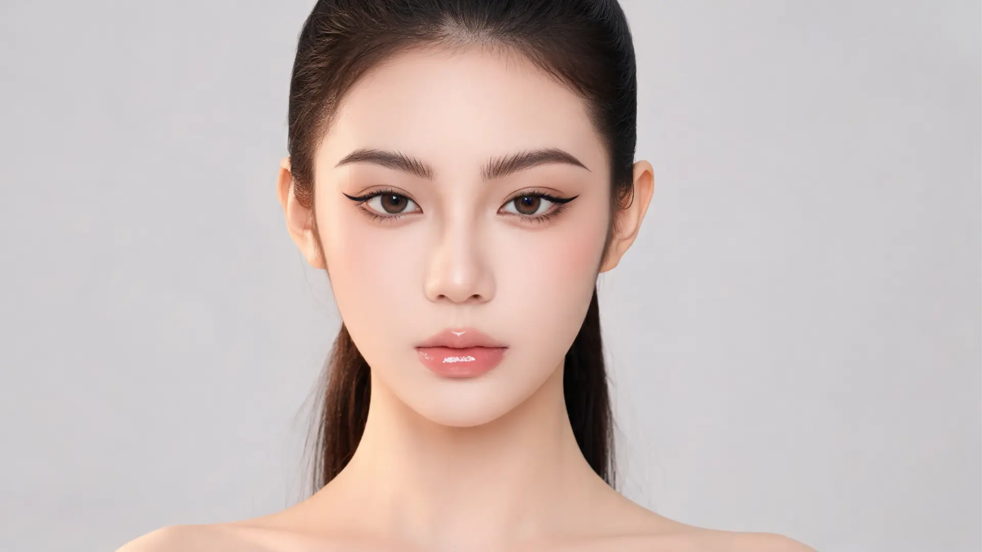 woman with thin eyebrows and sleek makeup inspired by a 90s beauty look