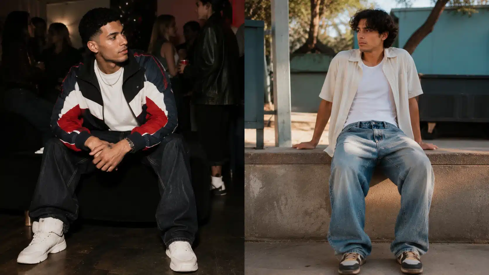 y2k men outfits shown for party and daily settings with bold and casual styling choices