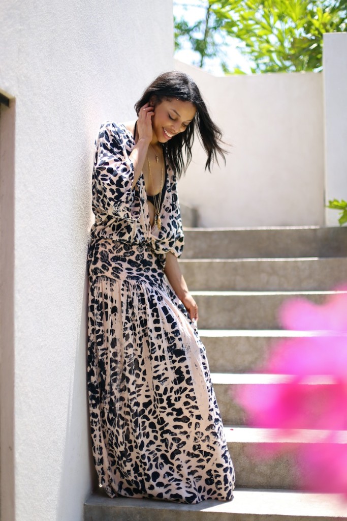 costa rica // deep v printed maxi dress