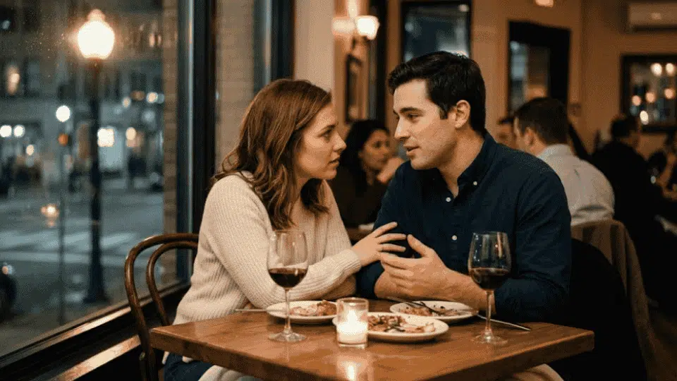 a couple talking about some interesting topic and deep on a date
