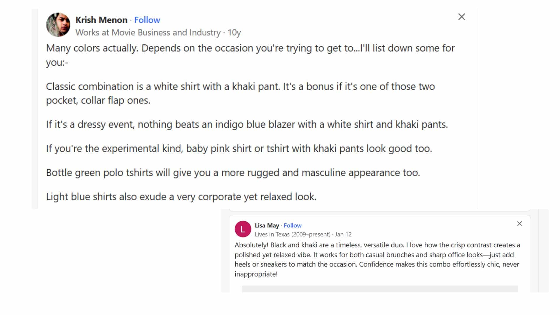 a quora post by krish Menon and Lisa sharing the tips related to khaki