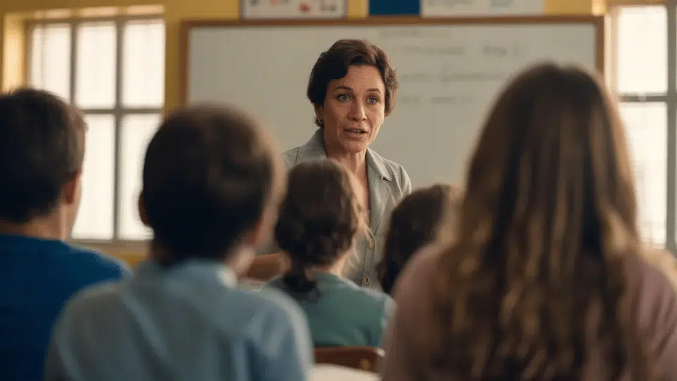 a teacher talking about something interesting topic and creative in an interactive classroom