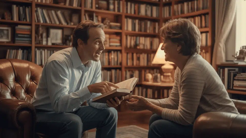 two people guiding each other with interesting and personal topics of conversation in a comforting environment