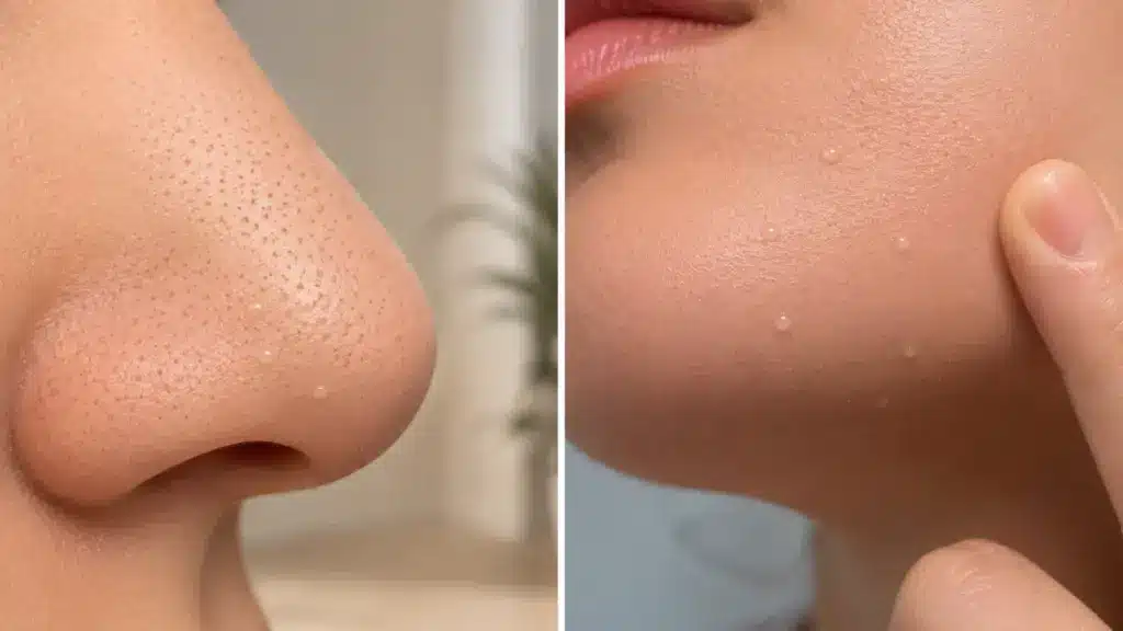 close-up cover image for whiteheads vs blackheads showing a person checking blackheads and whiteheads on nose and chin