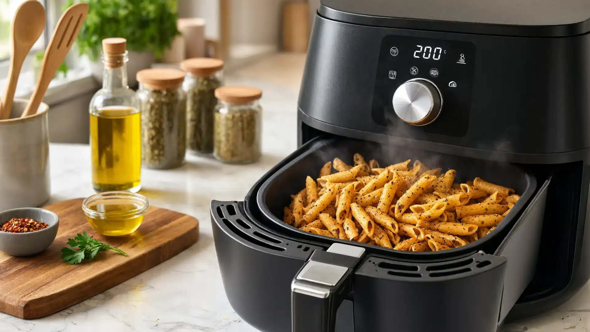 air fry at 180 to 200c until golden crisp shaking halfway for even crunchy texture