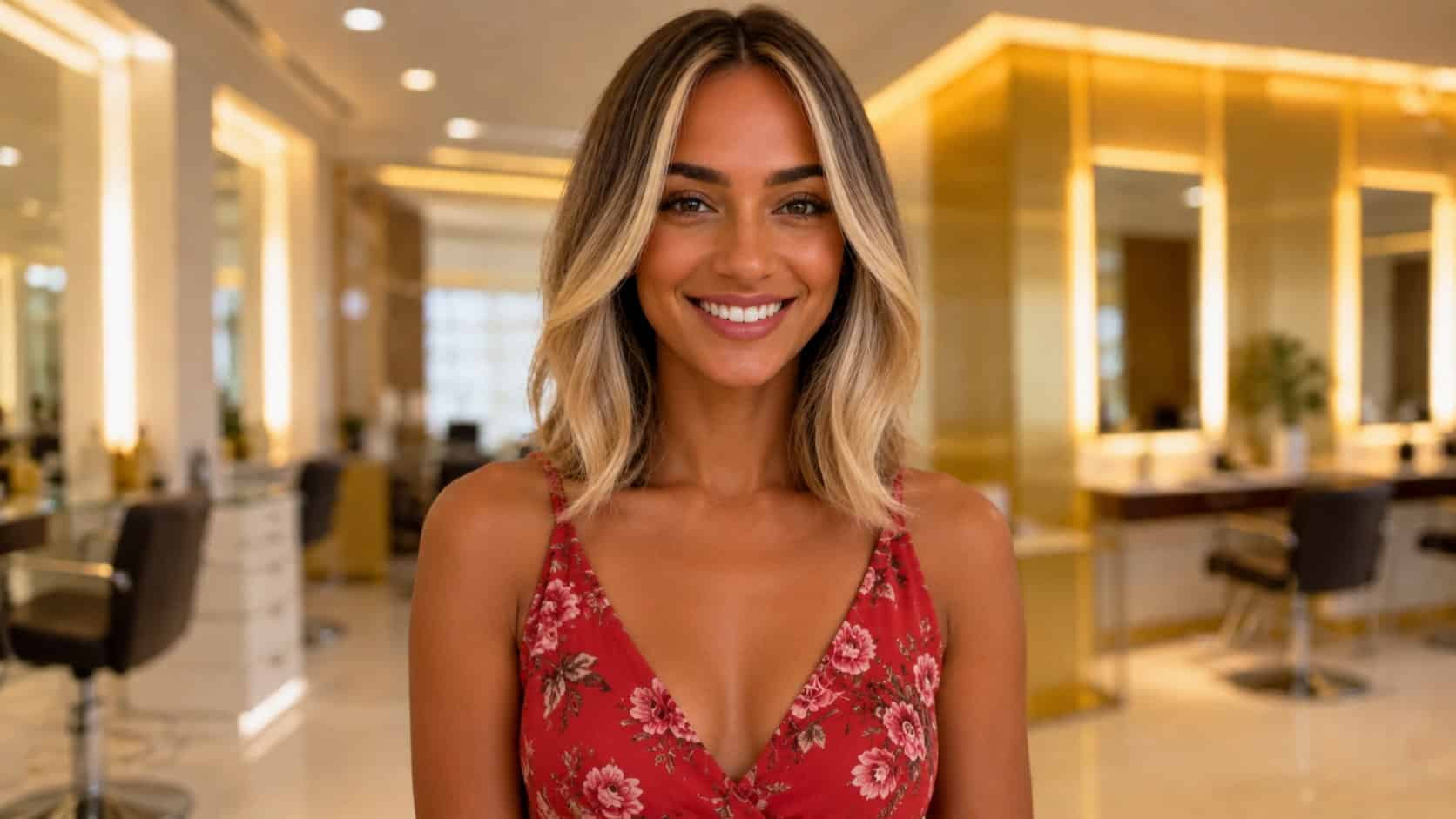 bronde hair on a woman with an oval face salon