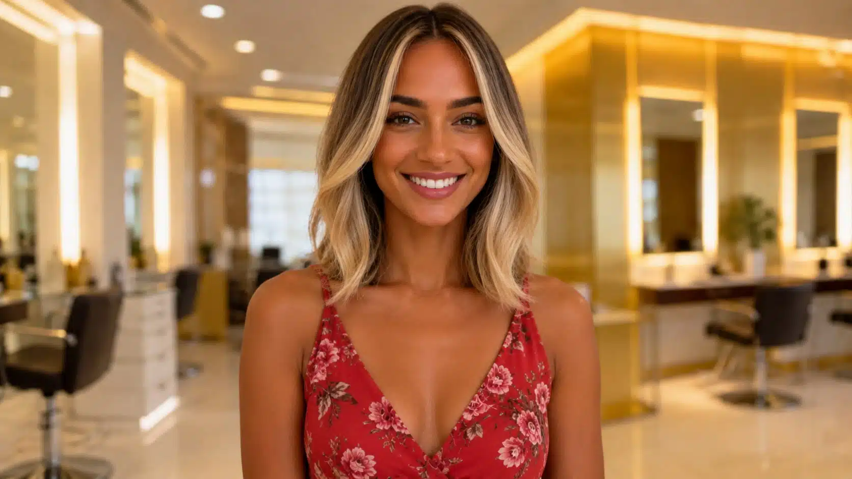 bronde hair on a woman with an oval face salon