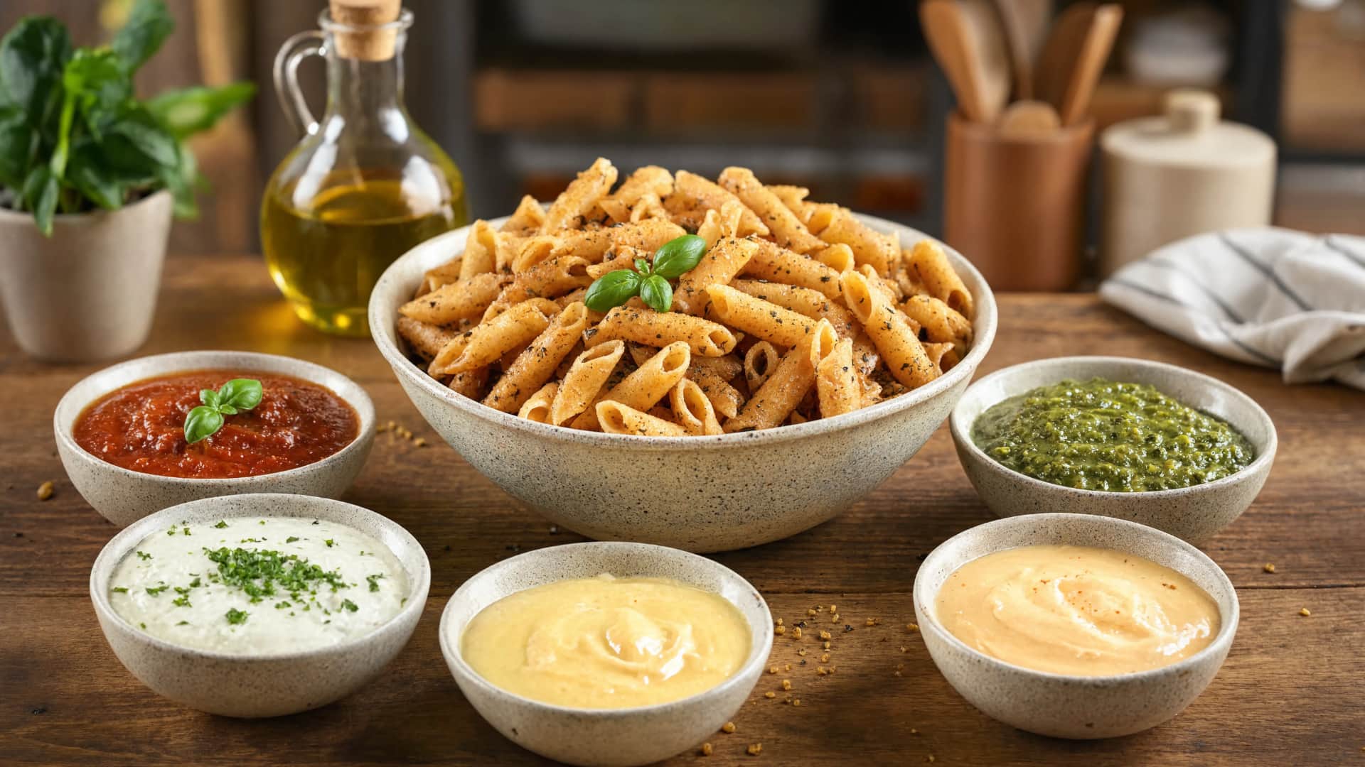crispy pasta chips served with marinara pesto aioli and spicy mayo dips perfect snack for every craving and sharing platter
