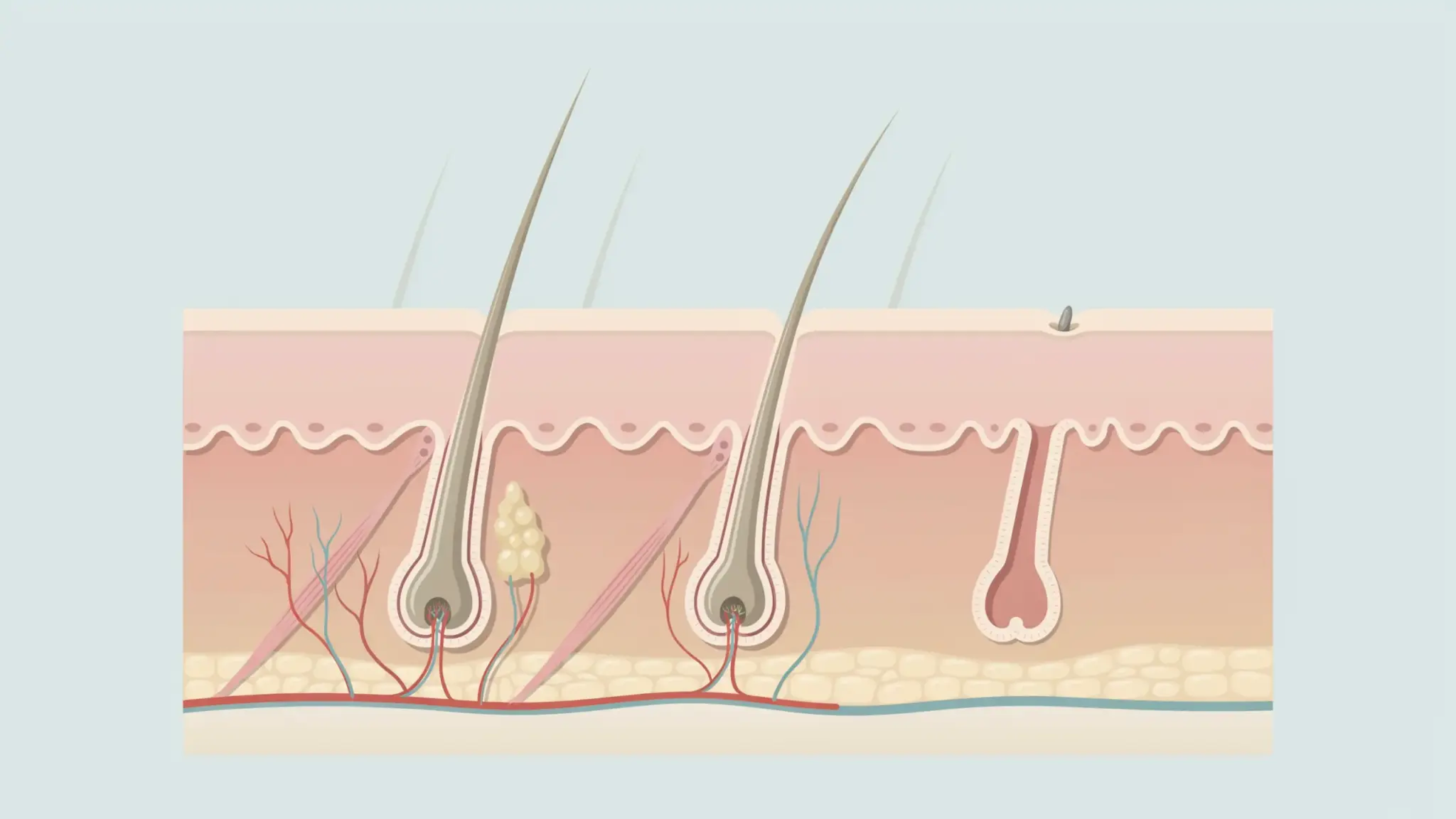 Diagram showing hair follicles in different growth cycle stages after a Brazilian wax treatment.