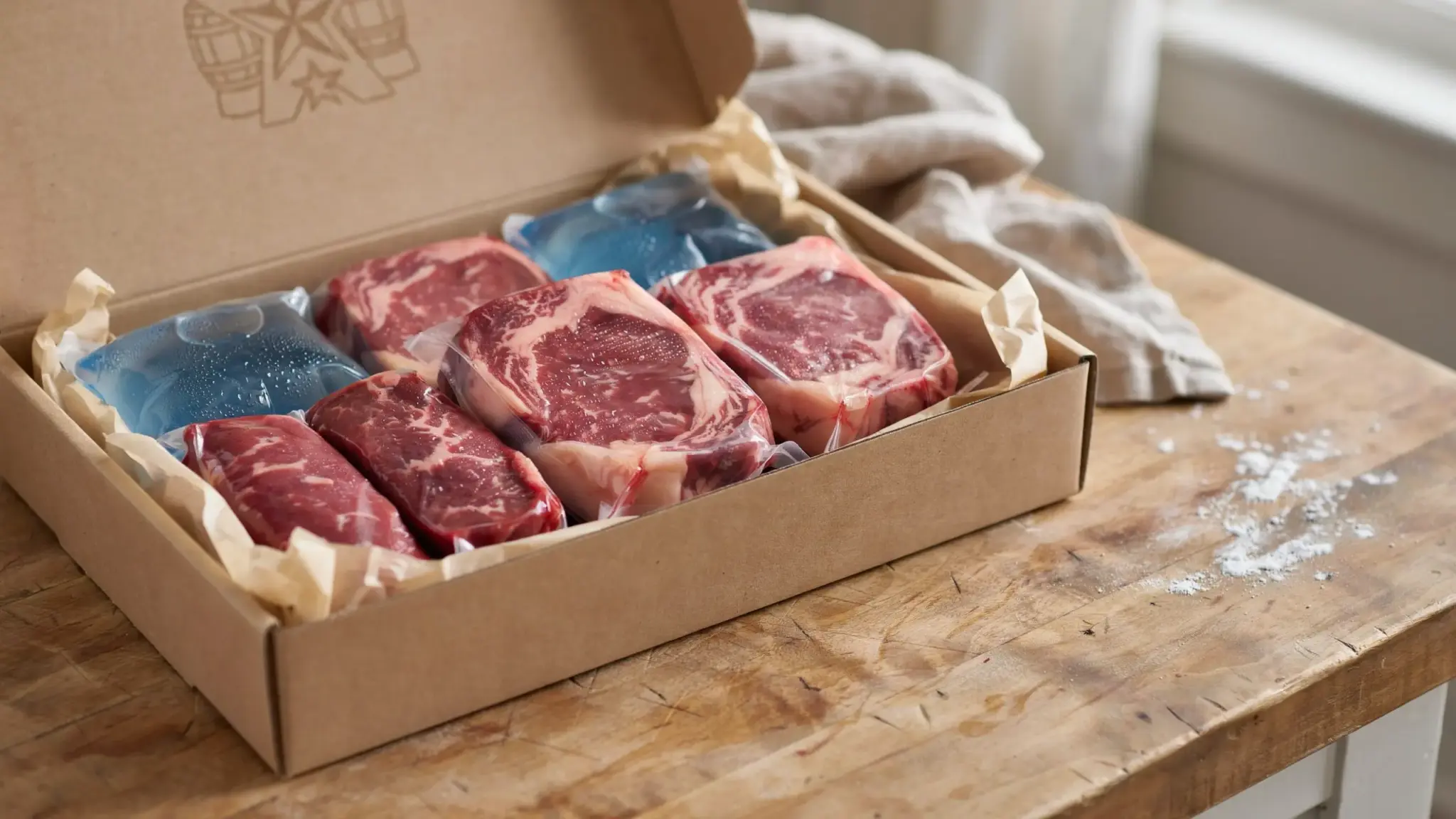Vacuum sealed 8 oz steaks packed for online meat delivery